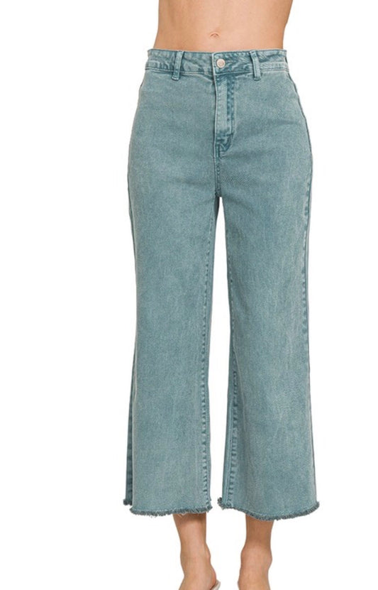 Zenana teal cropped jeans