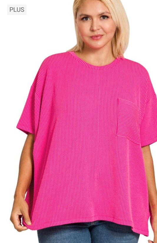 Hot pink curvy ribbed top