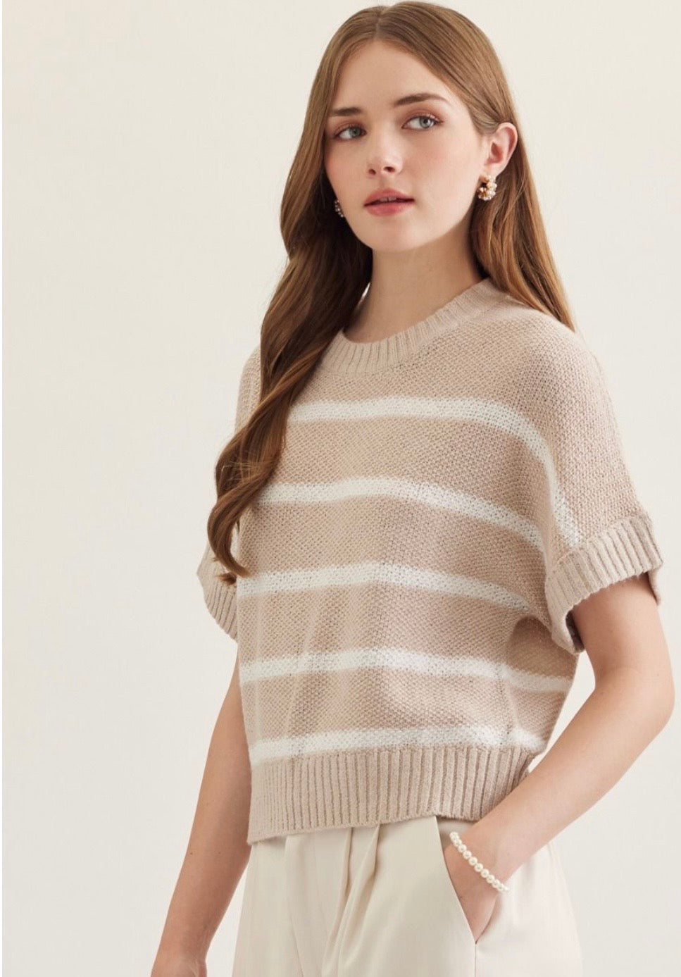Oatmeal stripe knit sweater