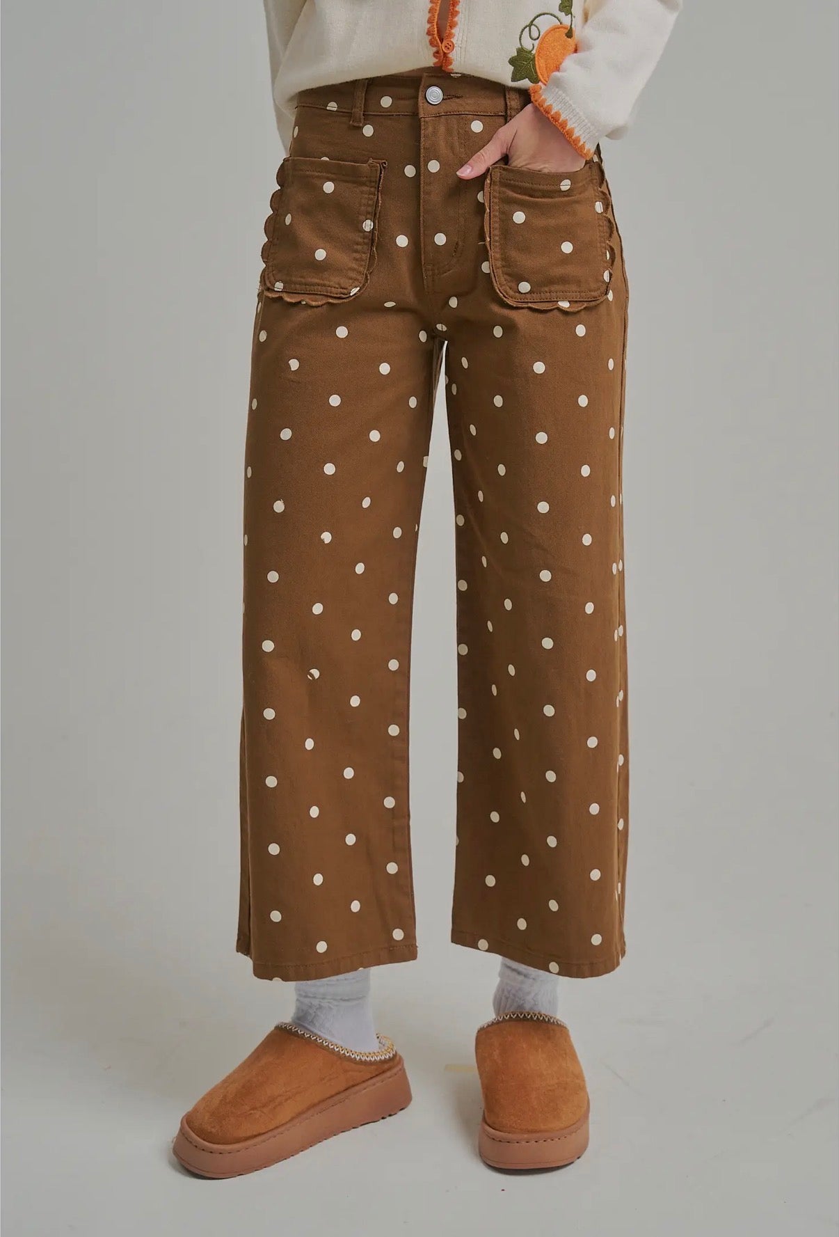 Coffee polka dot pants