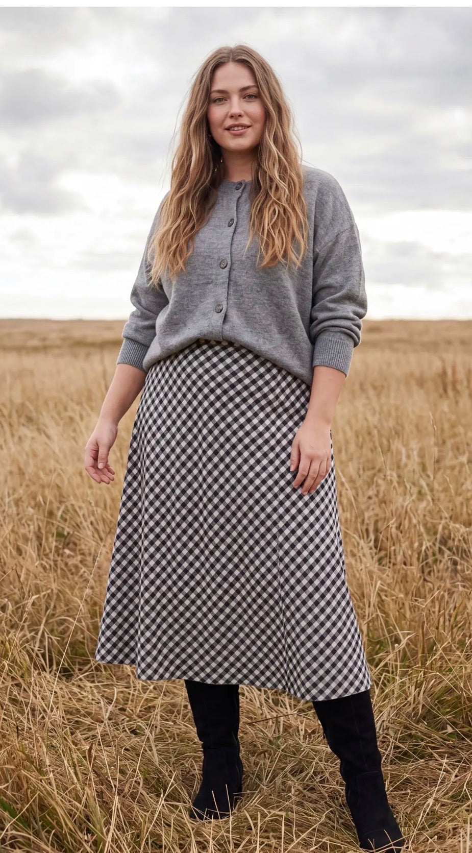 Black woven check print skirt