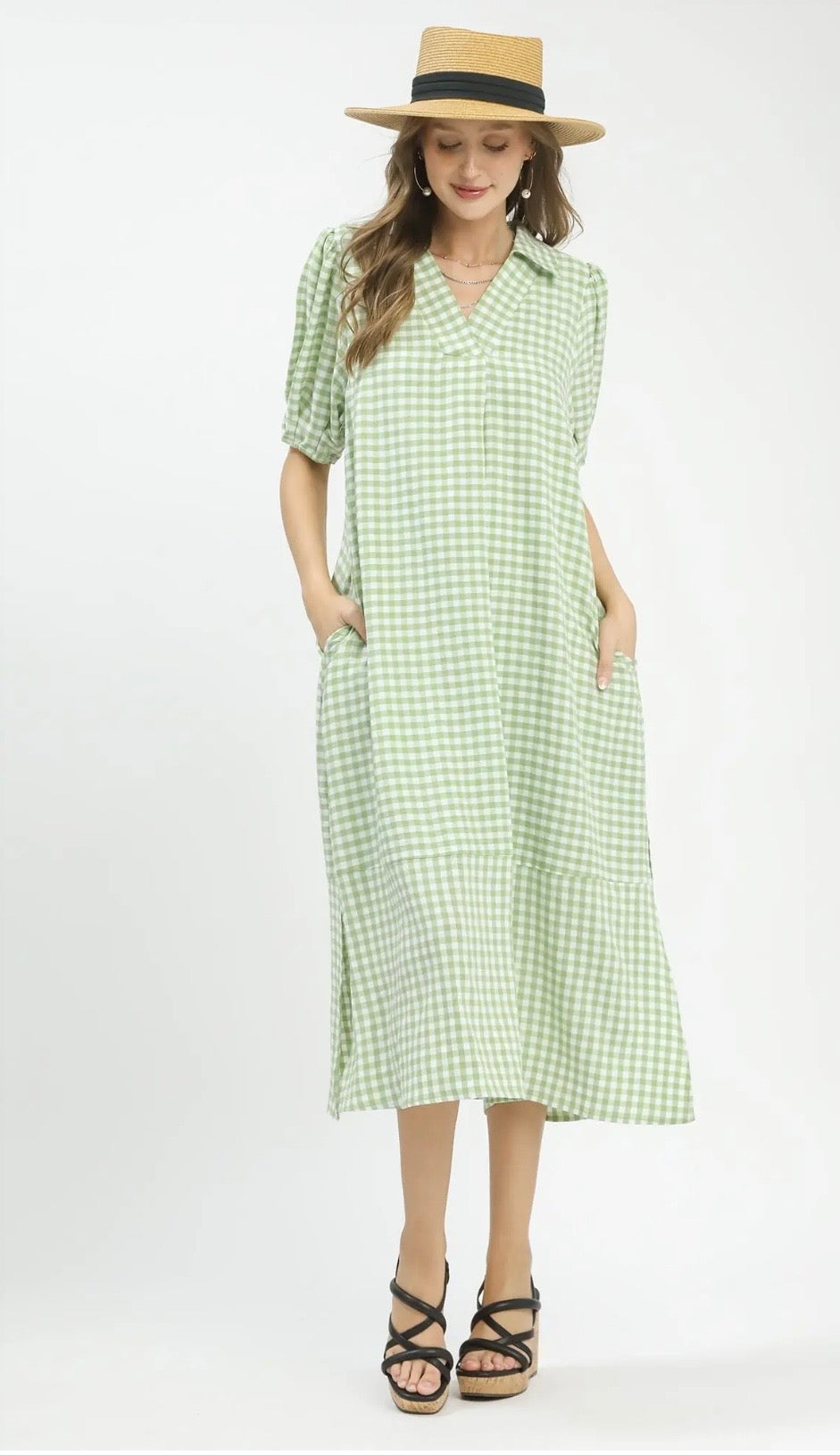 Sage gingham dress