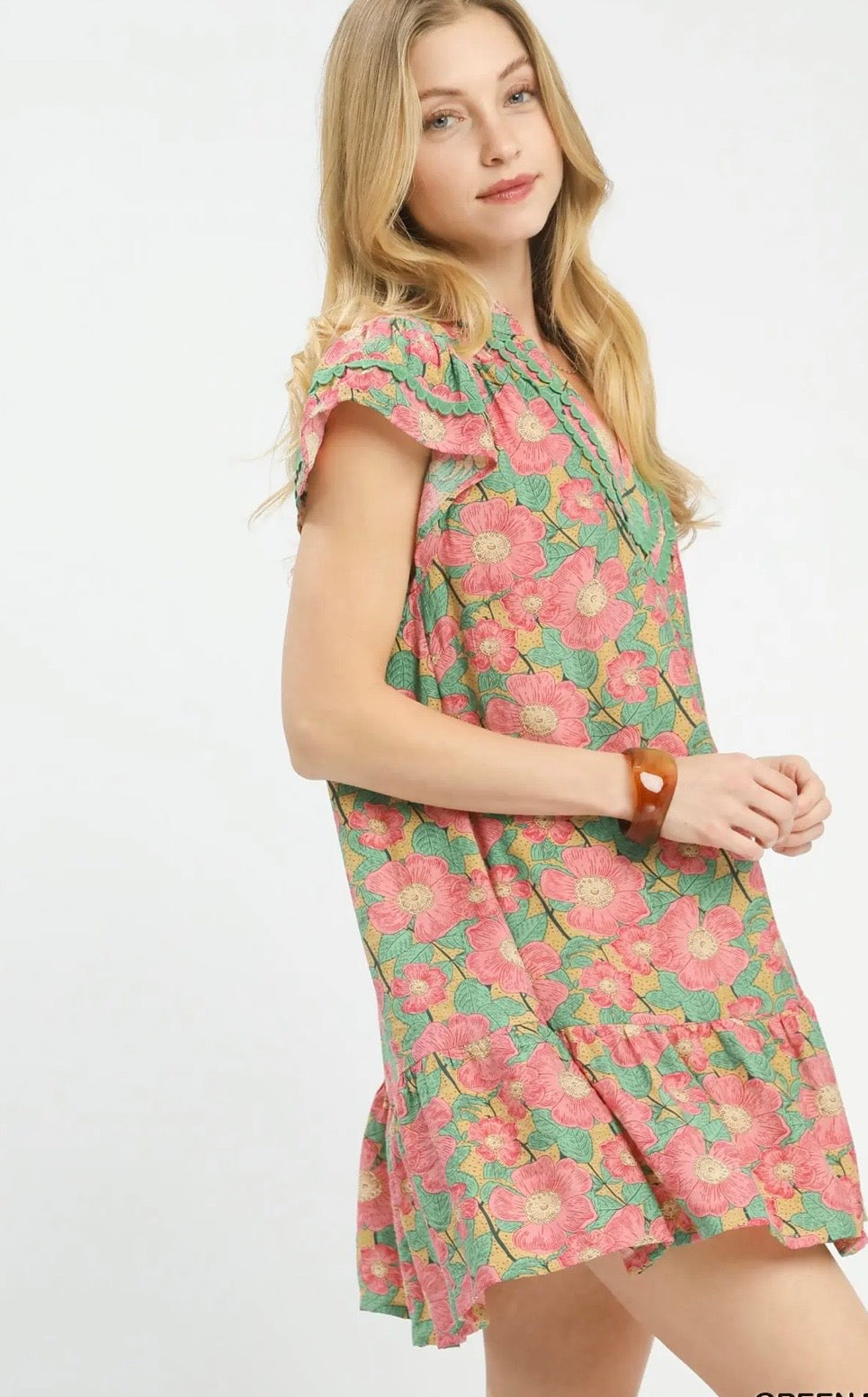 Green floral mix dress