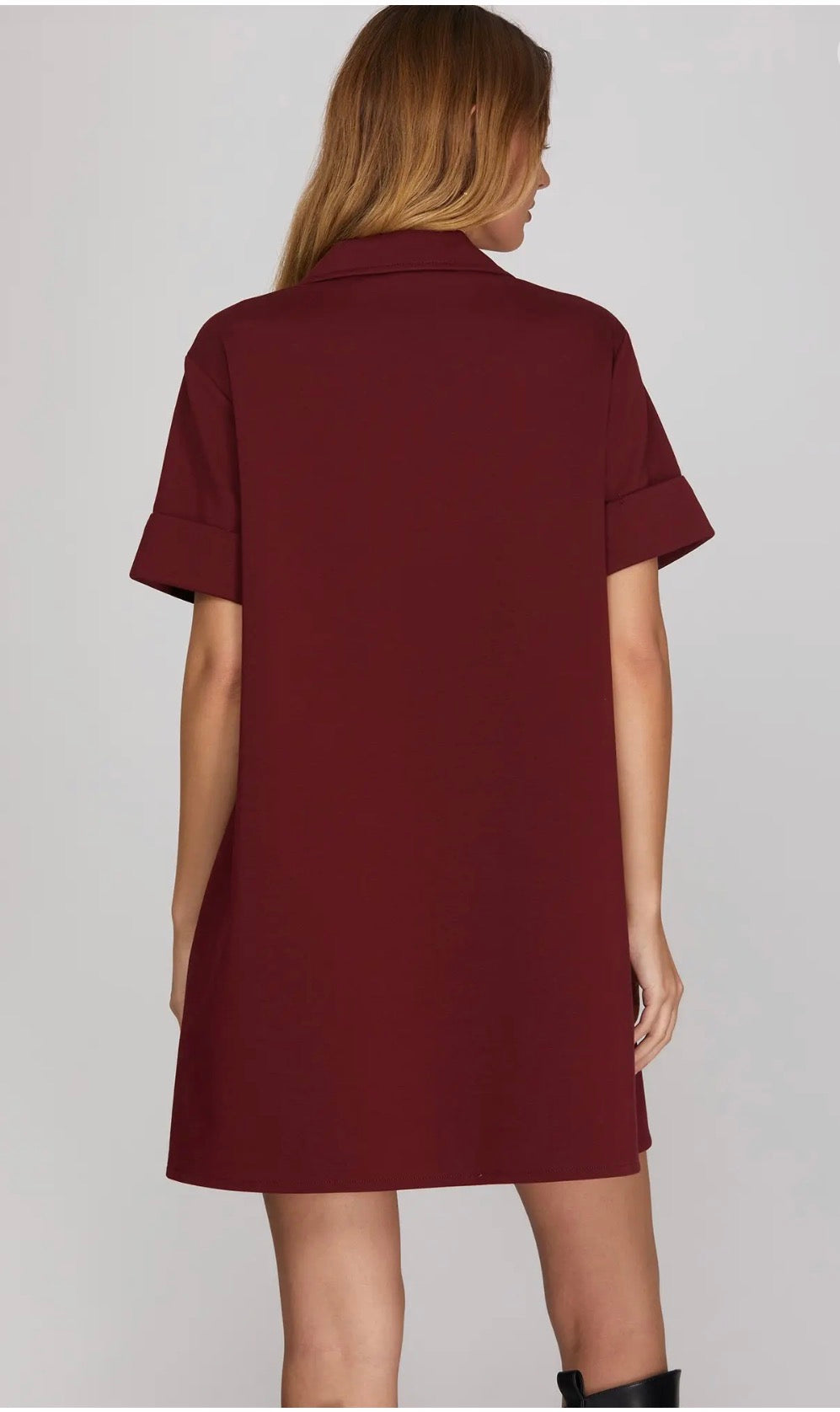 Knit collared shift mini dress