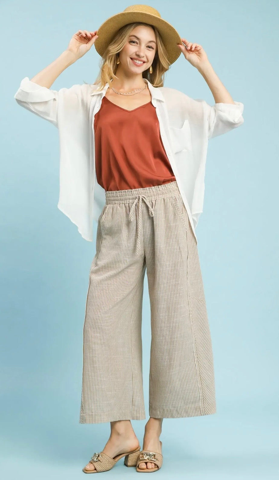 Tan stripe wide leg pants