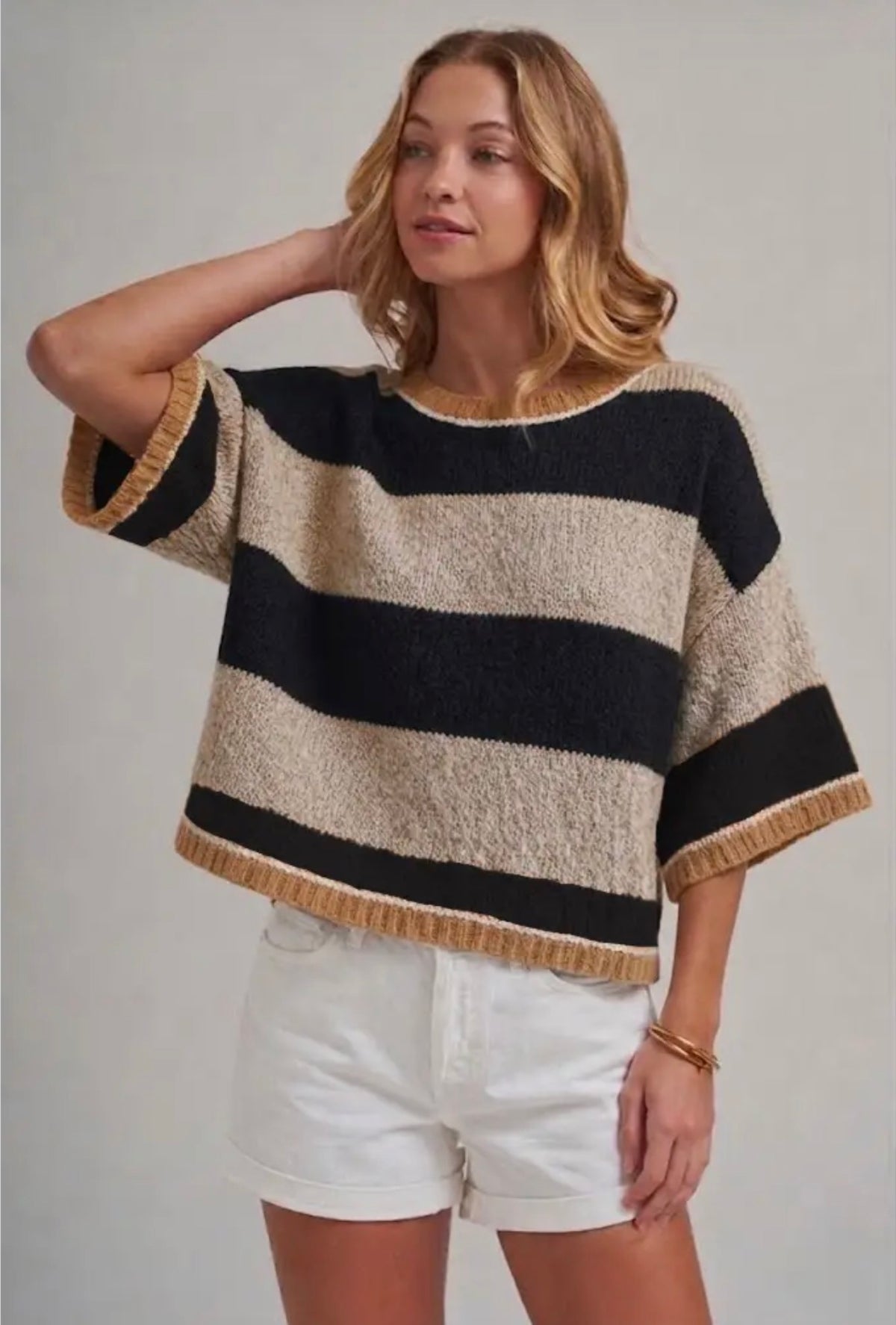 Oatmeal/black drop shoulder sweater