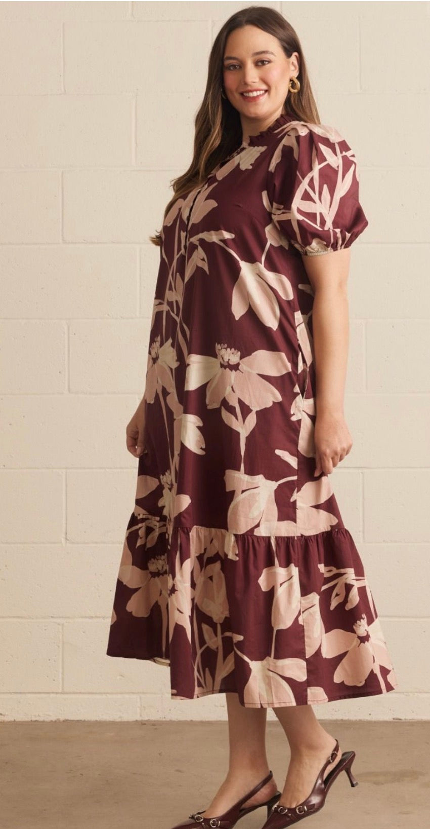 Wine floral curvy dress