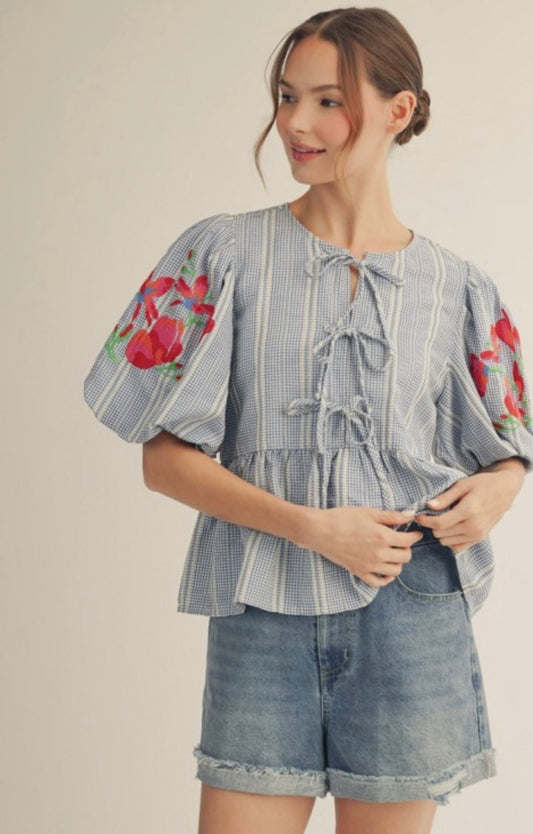 Blue floral sleeve top