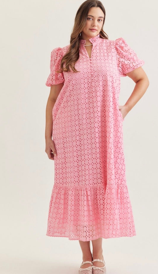Pink curvy eyelet dress