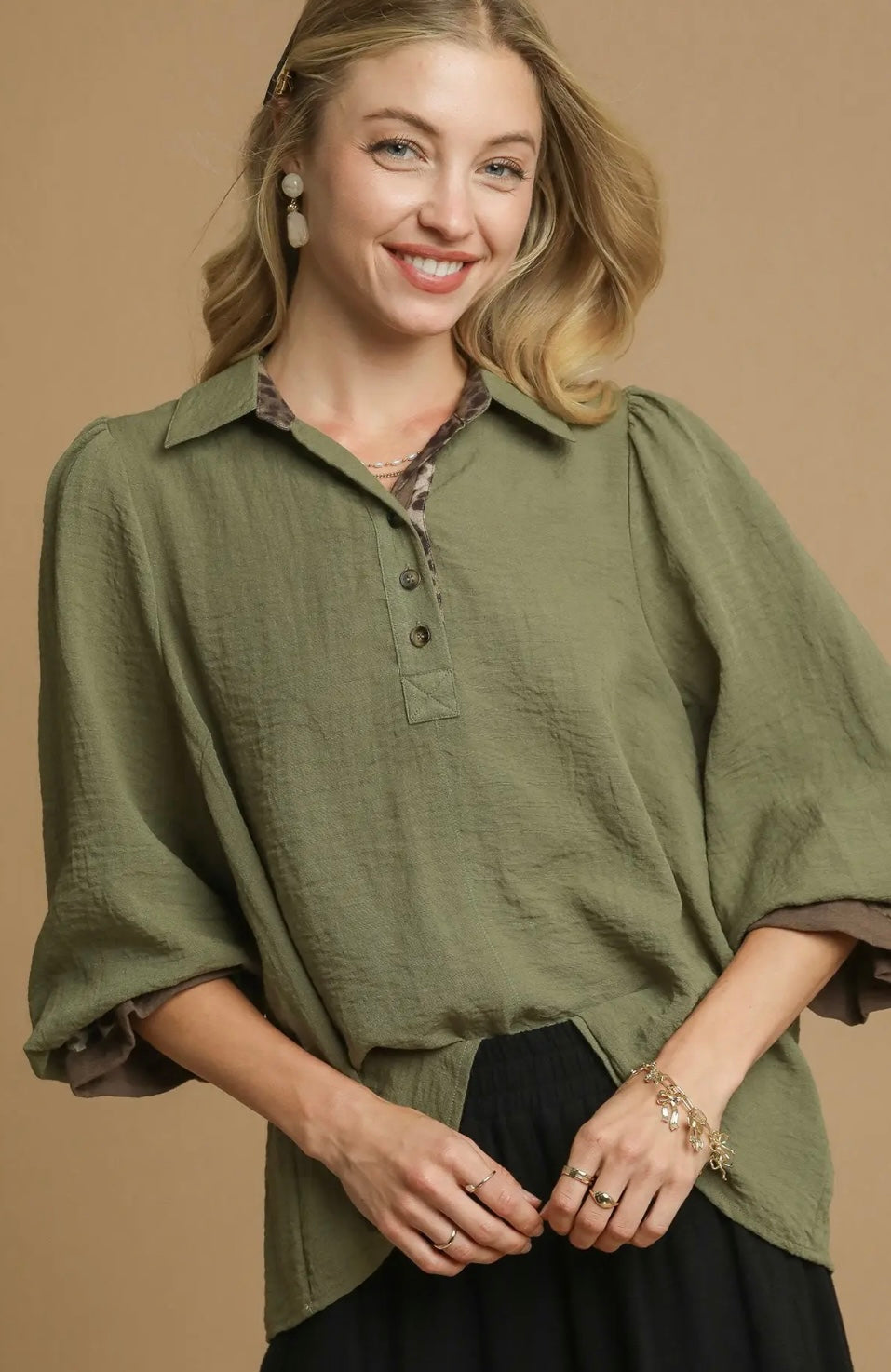 Olive cheetah sleeve top