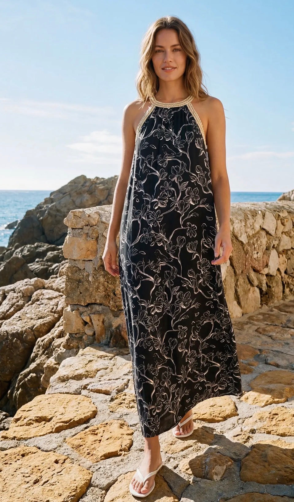 Halter neck floral print dress