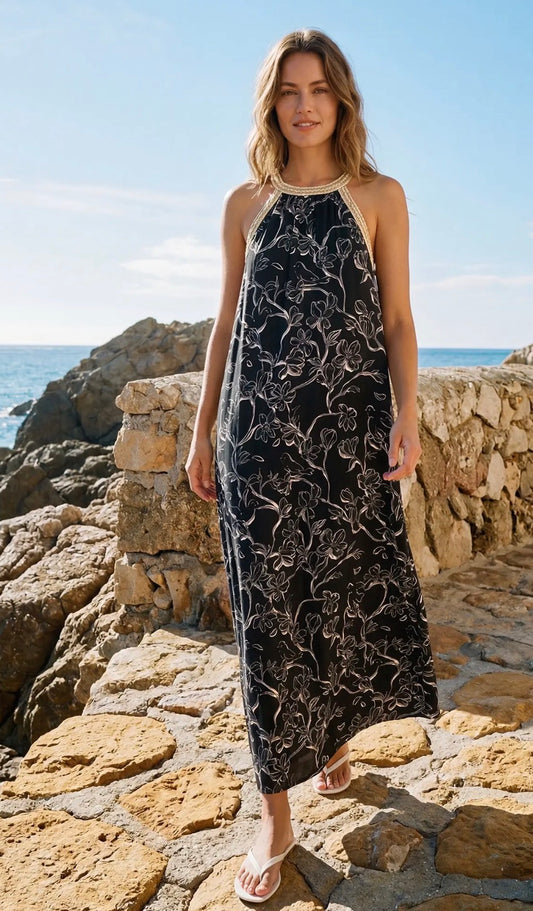 Halter neck floral print dress