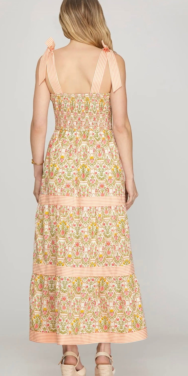 Peaches and pink dress