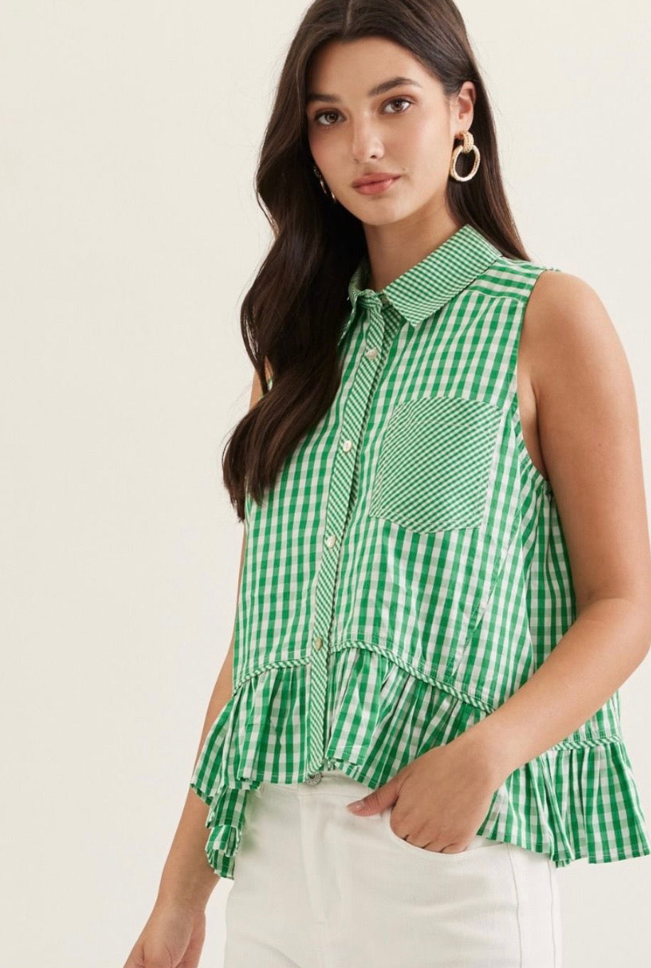 Mandi green gingham top