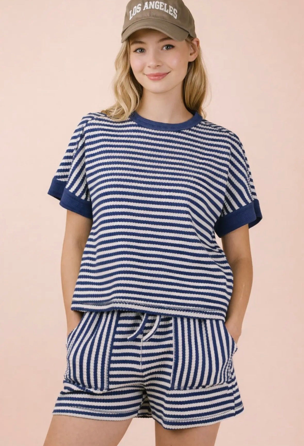 Navy stripe short set