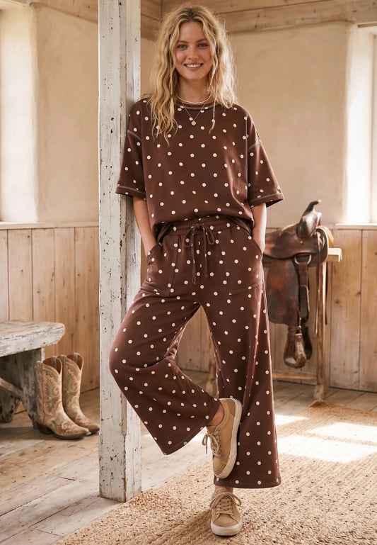 Mocha polka dot set