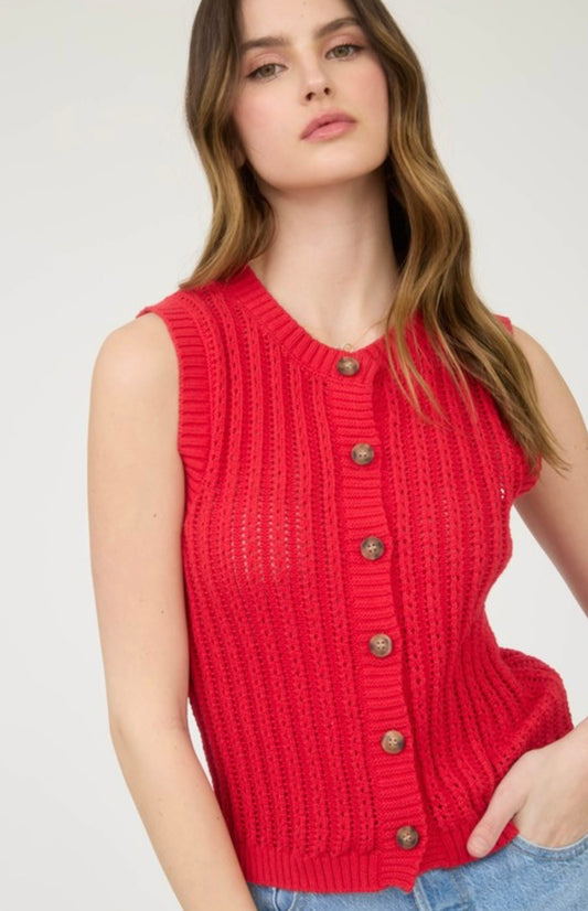 Red button sweater