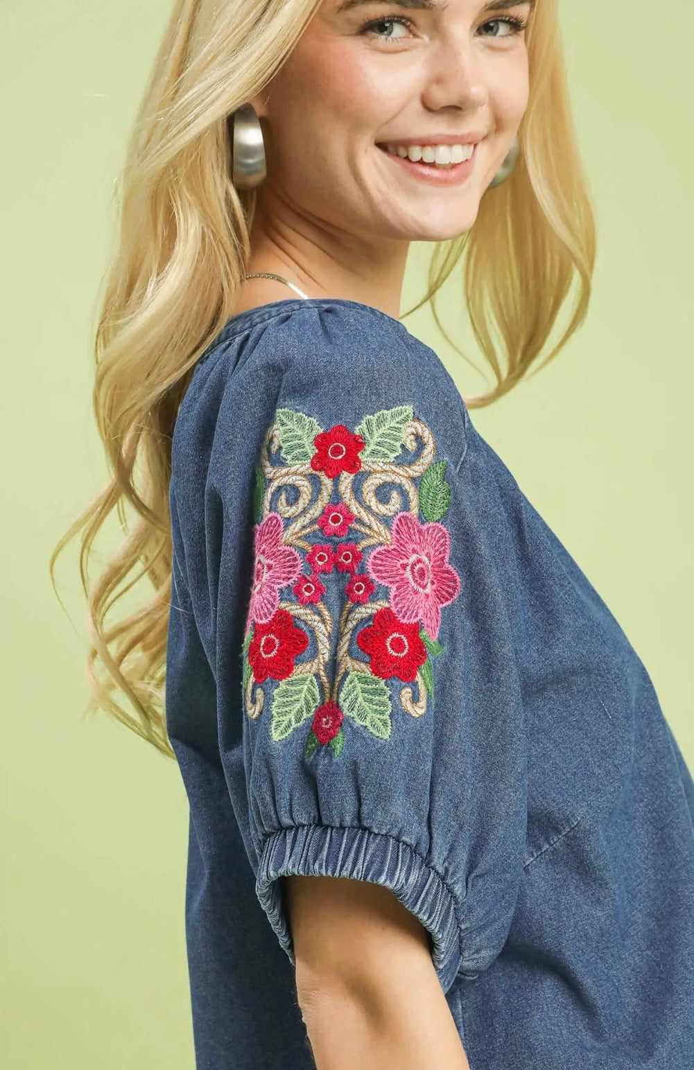 Indigo floral sleeve top