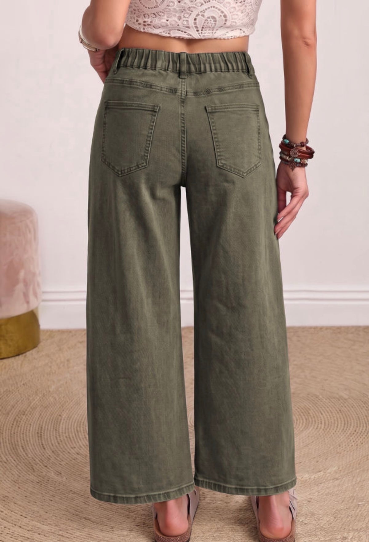 Olive barrel denim