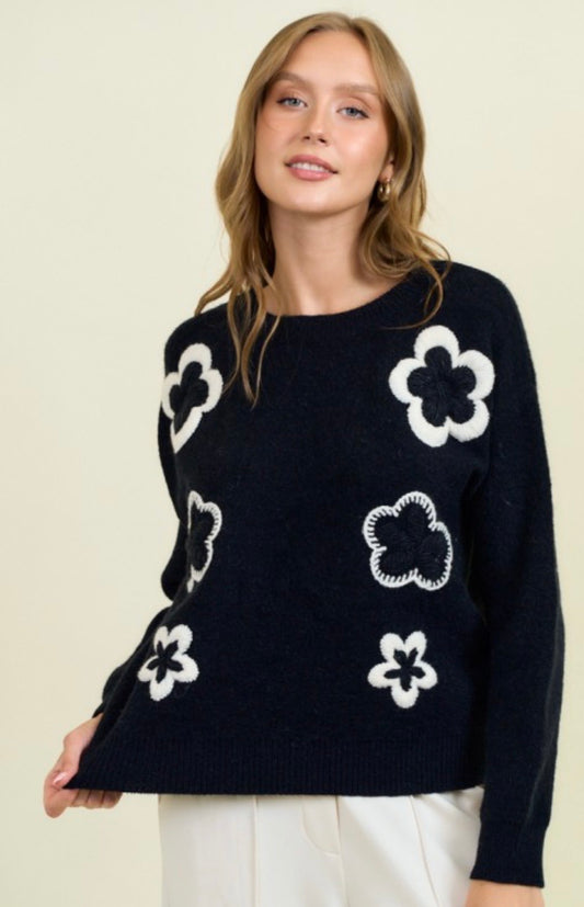 Black flower sweater