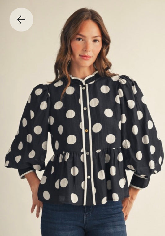 Meg polka dot black top