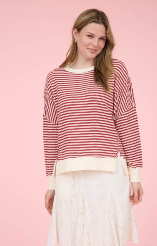 Red stripe exposed seam top