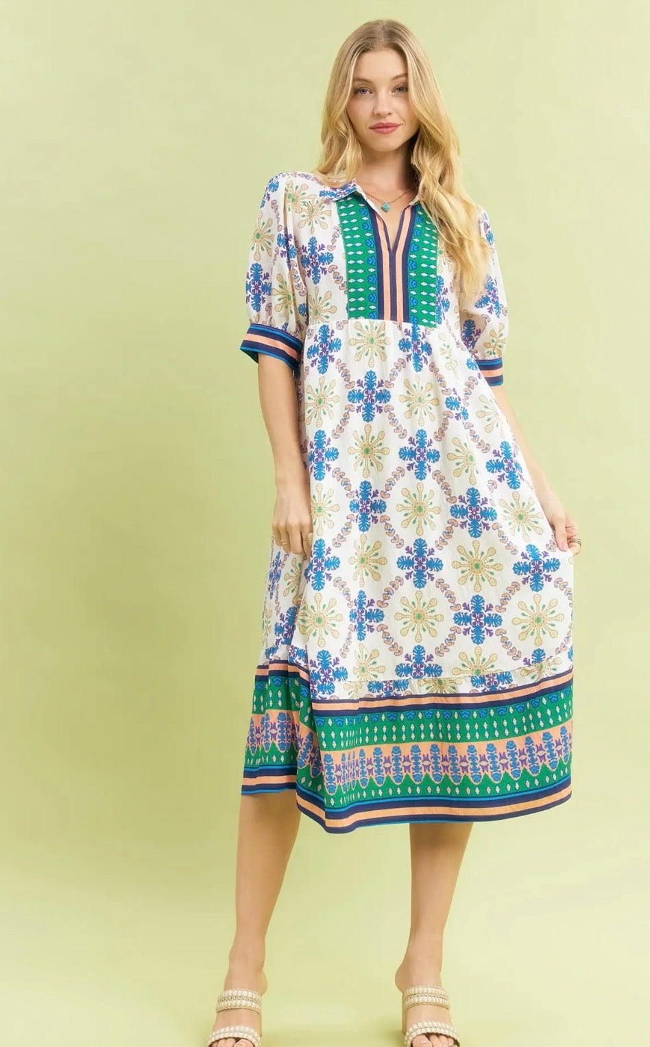 Green mix midi dress