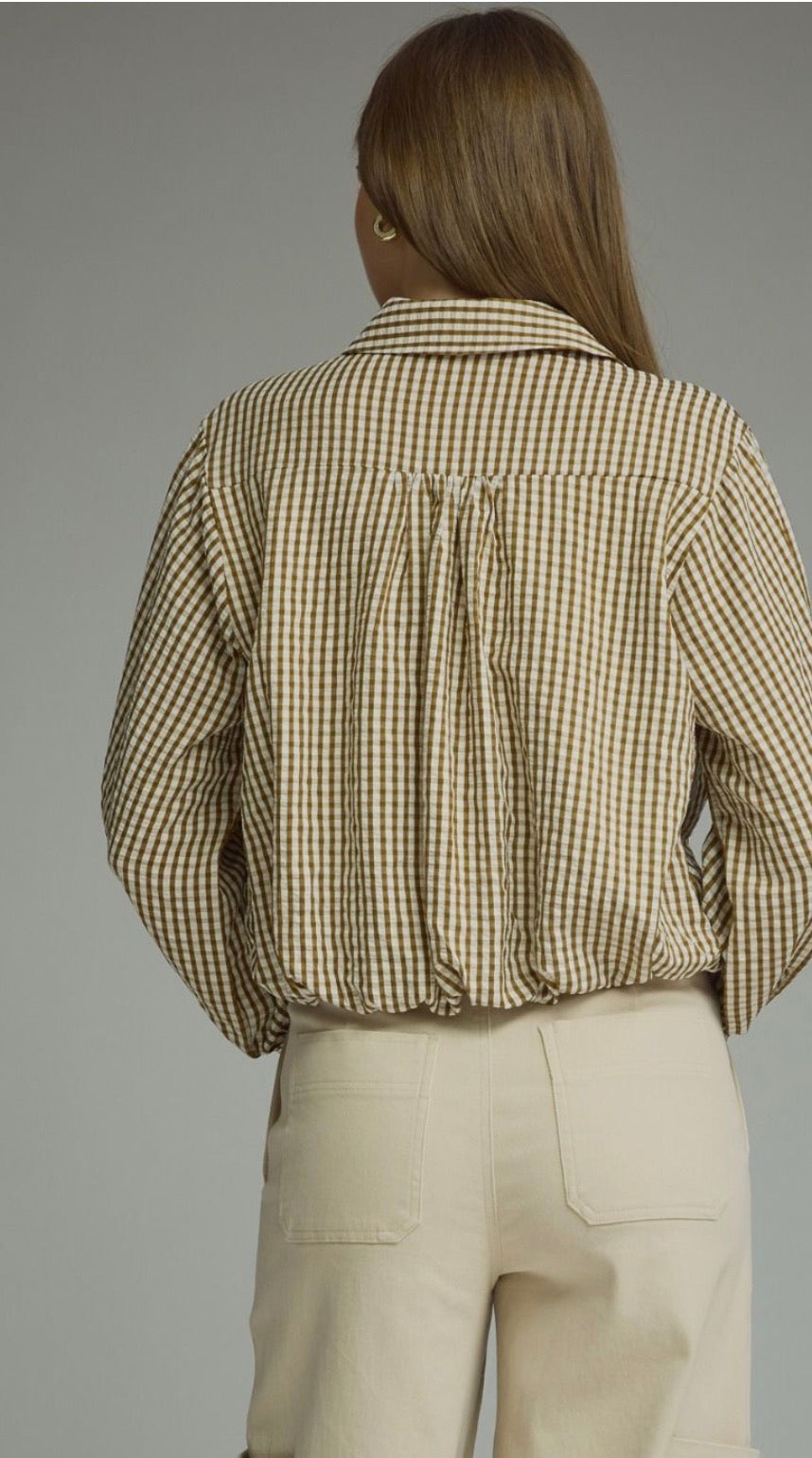 Gingham Dijon button top