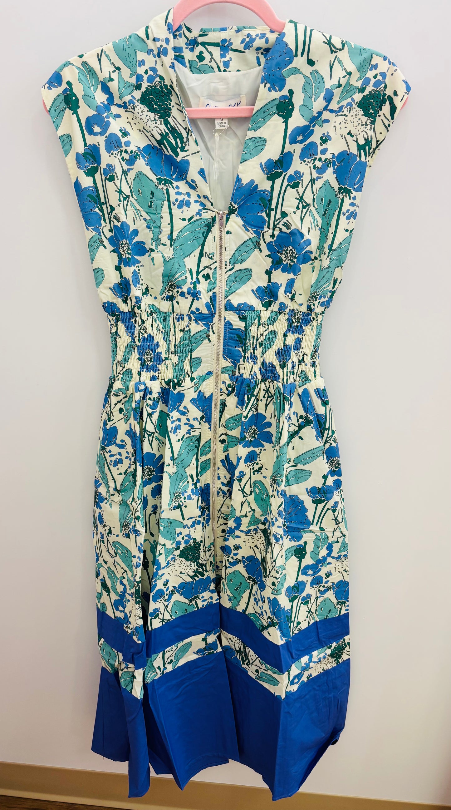 Green floral mix zip dress