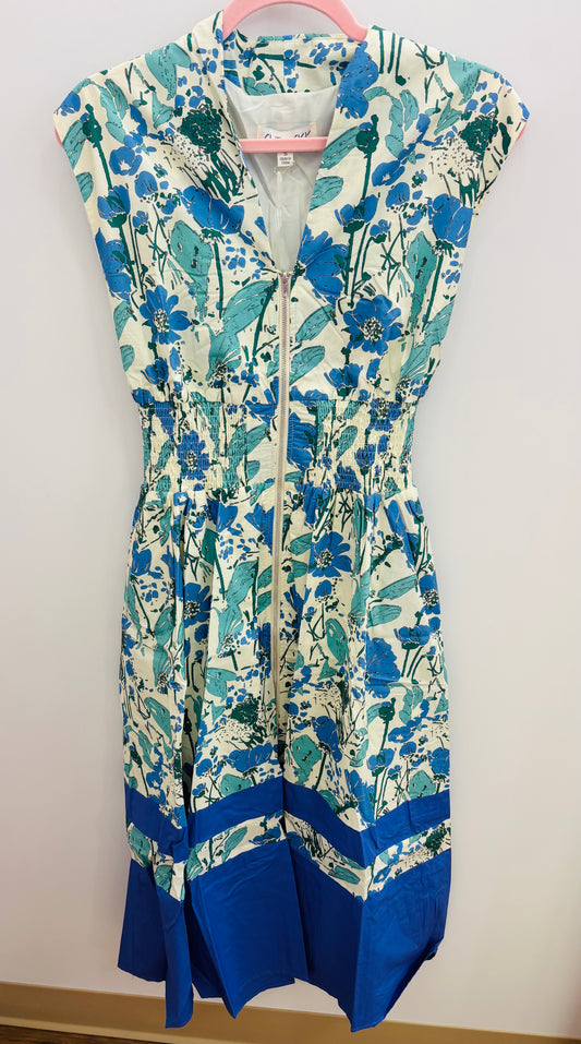 Green floral mix zip dress