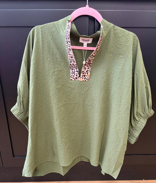 Olive cheetah curvy top