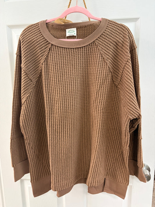 Curvy mocha waffle knit top